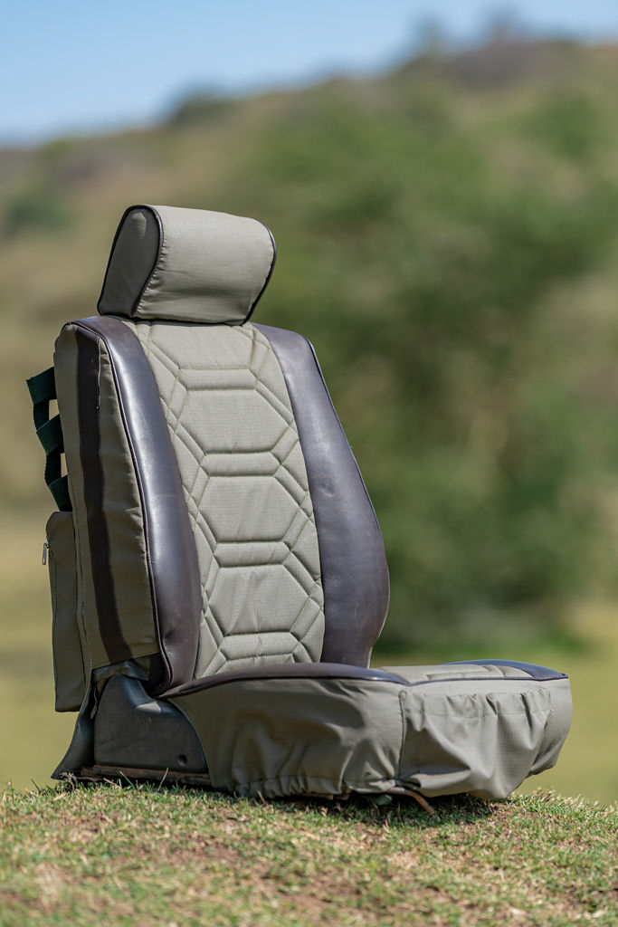Seat Cover in Green Ripstop & Mocca Glossy Leather (Per Seat) - Image 3