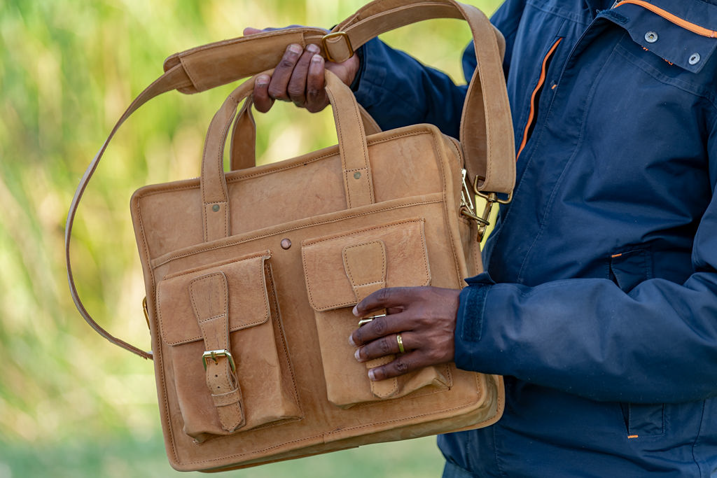 Tan Leather Laptop Bag - Image 6
