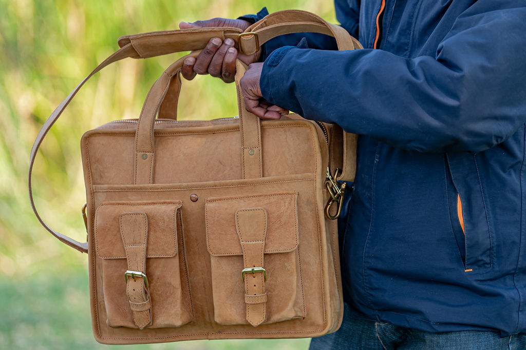 Tan Leather Laptop Bag - Image 5
