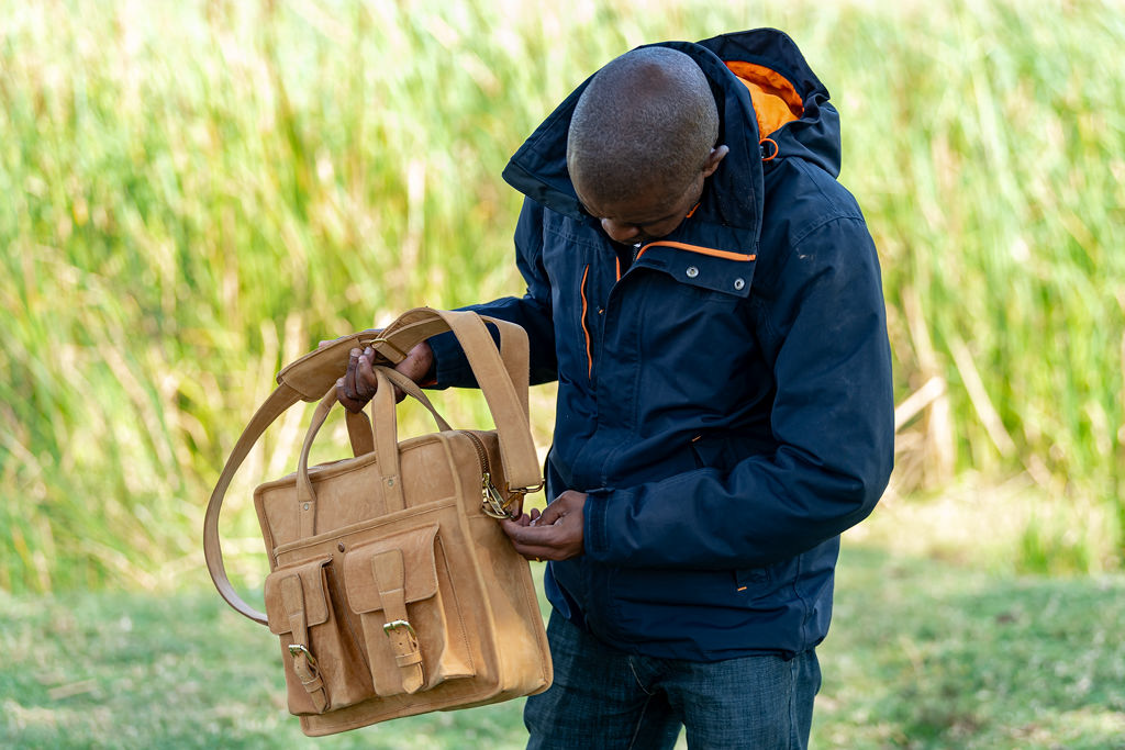 Tan Leather Laptop Bag - Image 4