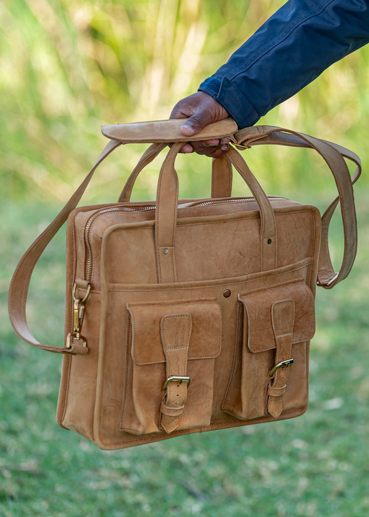 Tan Leather Laptop Bag - Image 3