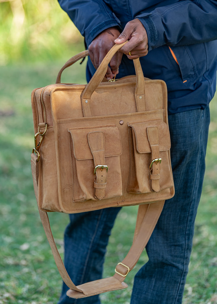 Tan Leather Laptop Bag - Image 2