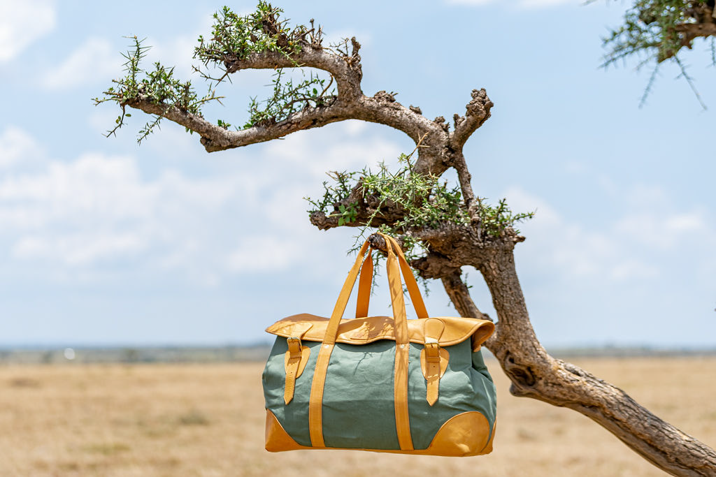 Weekender Bag in Green Canvas & Tan Leather - Image 3