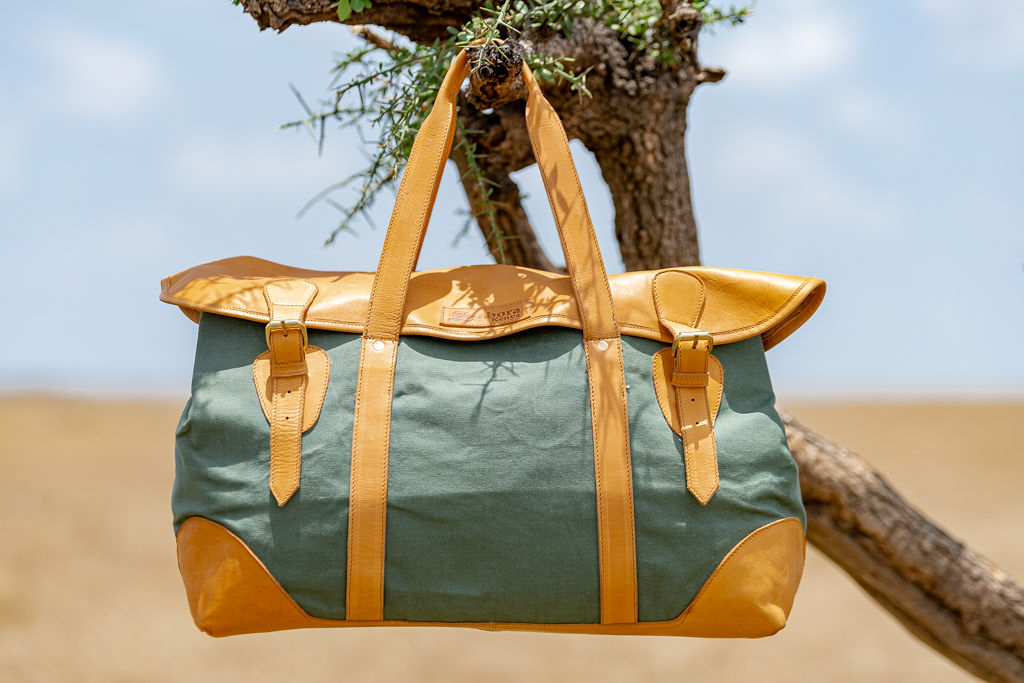 Weekender Bag in Green Canvas & Tan Leather - Image 2