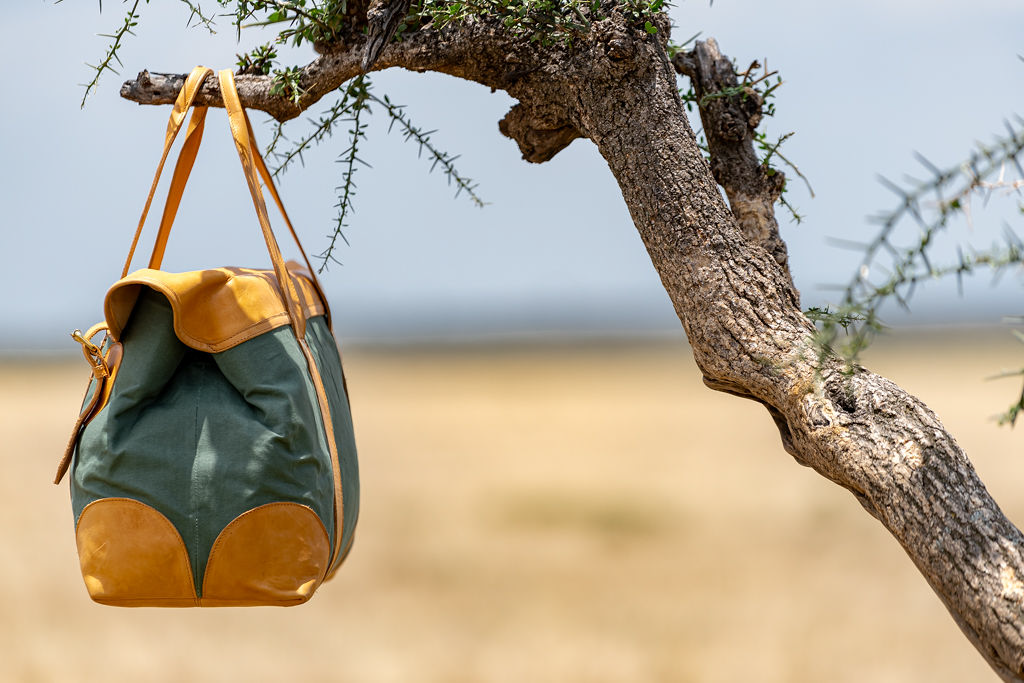 Weekender Bag in Green Canvas & Tan Leather - Image 4