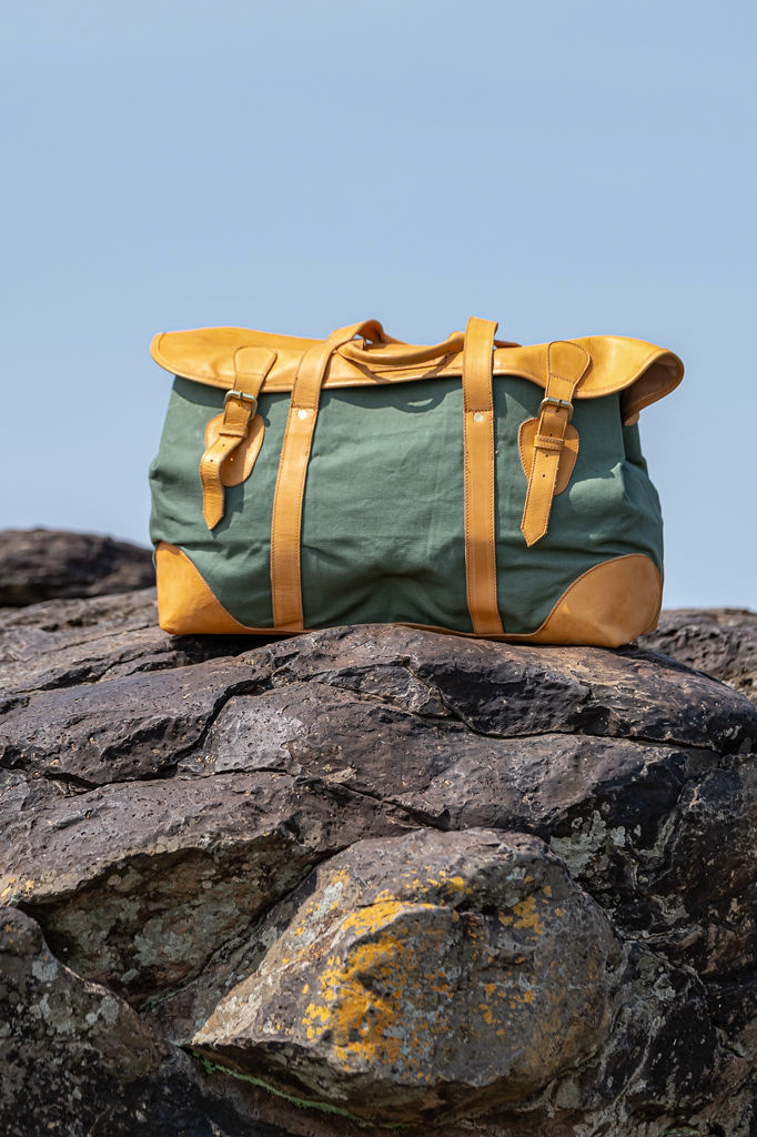 Weekender Bag in Green Canvas & Tan Leather - Image 8