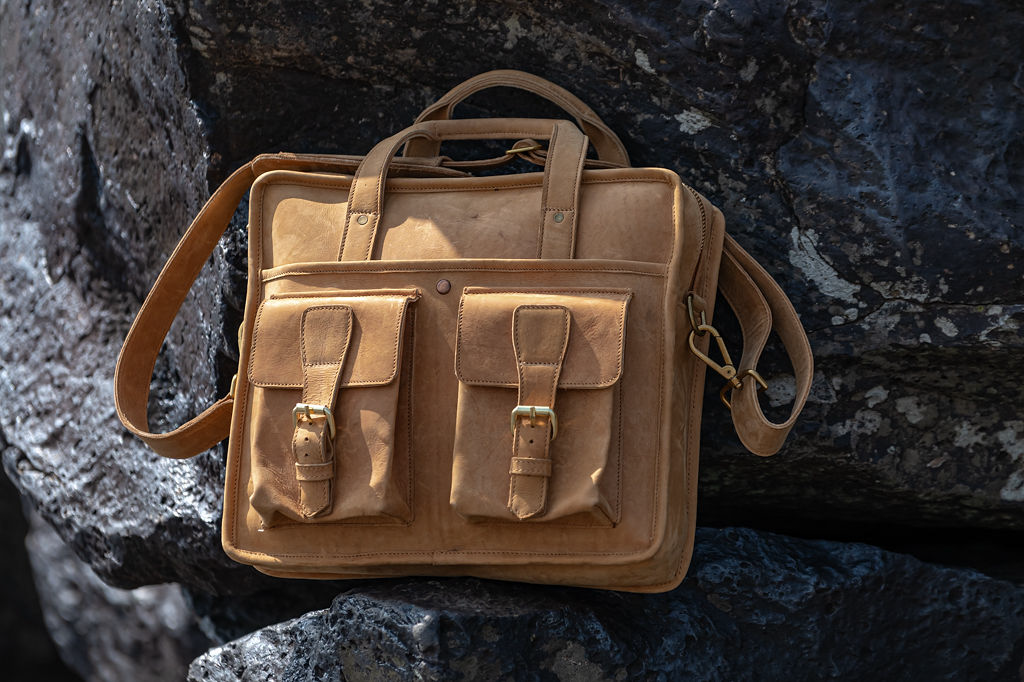 Tan Leather Laptop Bag - Image 9