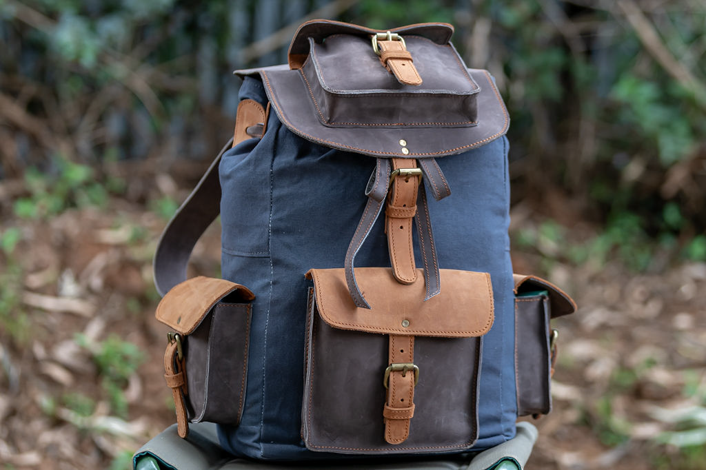 Grey Canvas & Mocca Leather Backpack - Image 2