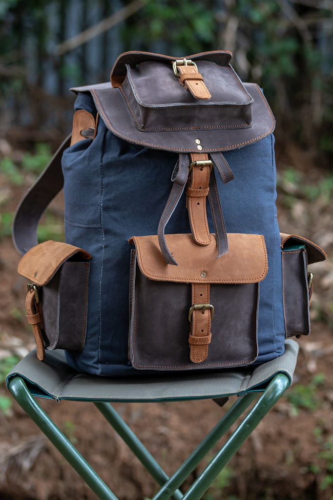 Grey Canvas & Mocca Leather Backpack - Image 3