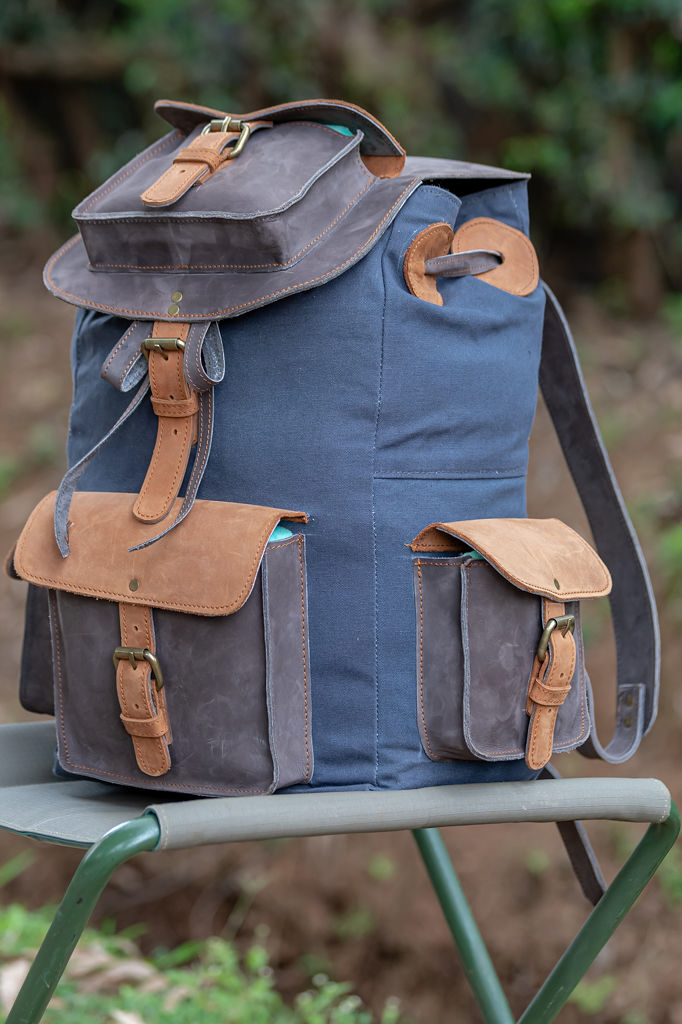 Grey Canvas & Mocca Leather Backpack - Image 4