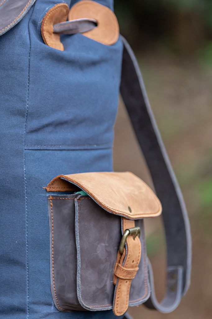 Grey Canvas & Mocca Leather Backpack - Image 5
