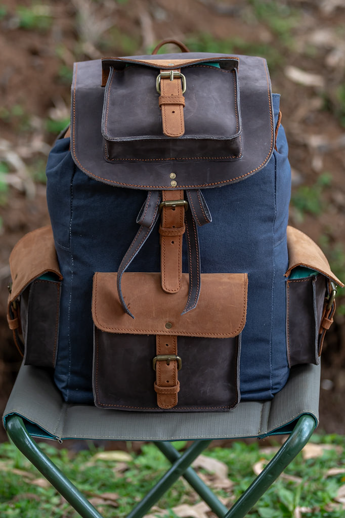 Grey Canvas & Mocca Leather Backpack - Image 6