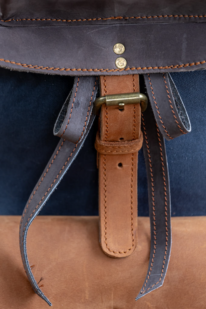 Grey Canvas & Mocca Leather Backpack - Image 7