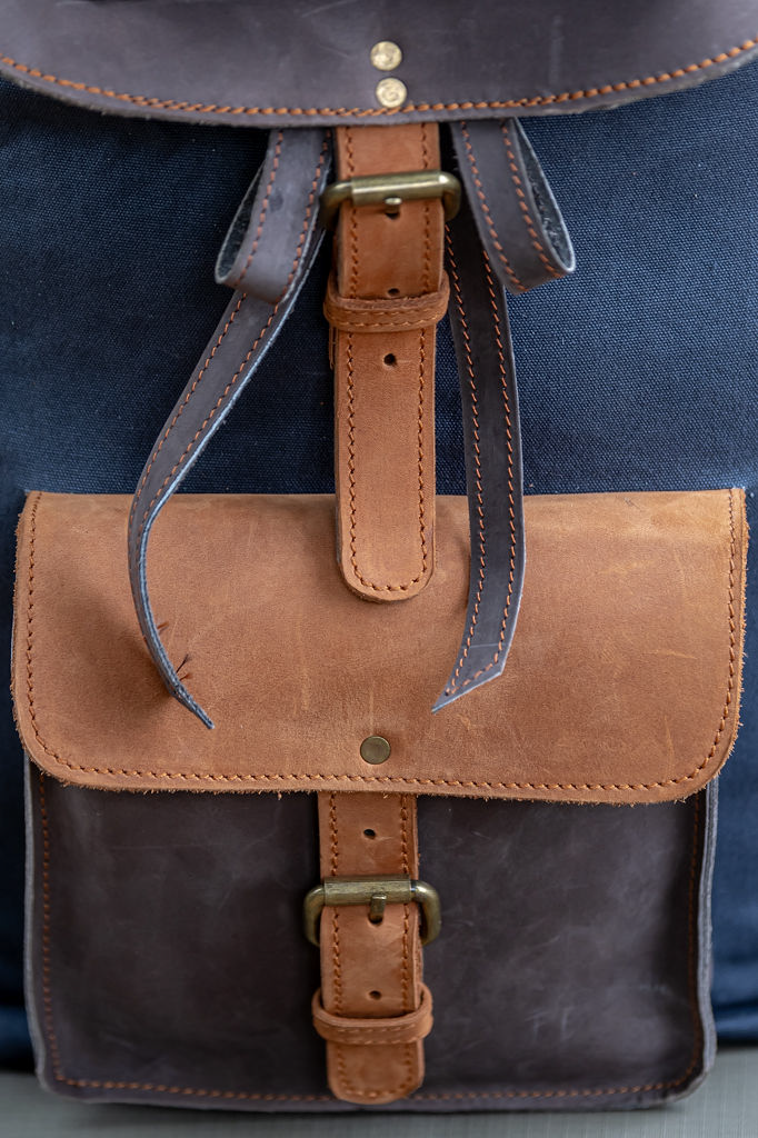 Grey Canvas & Mocca Leather Backpack - Image 8