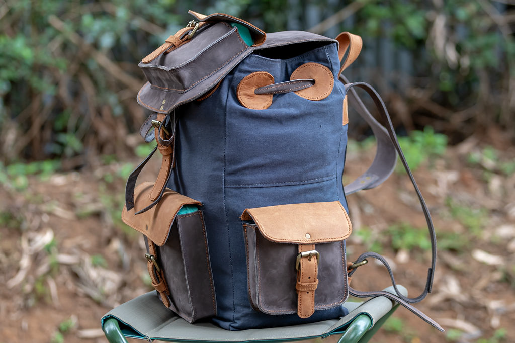 Grey Canvas & Mocca Leather Backpack - Image 9