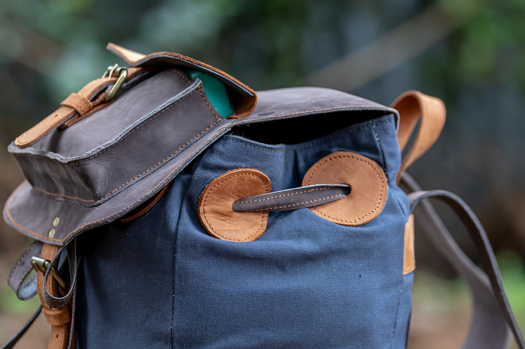 Grey Canvas & Mocca Leather Backpack - Image 10
