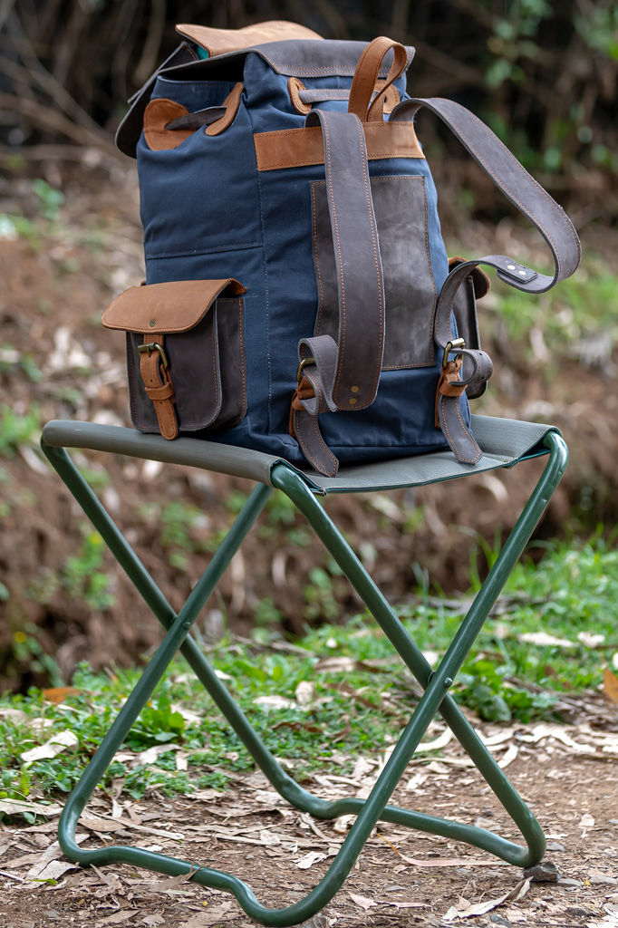 Grey Canvas & Mocca Leather Backpack - Image 14