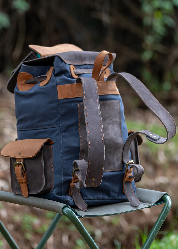 Grey Canvas & Mocca Leather Backpack - Image 15