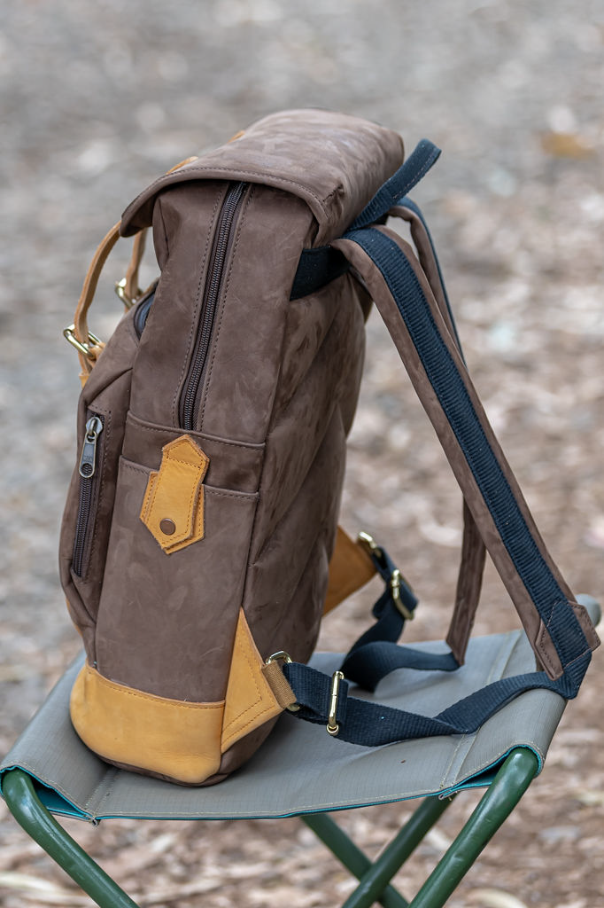 Canvas & Leather Backpack – Brown & Tan - Image 8