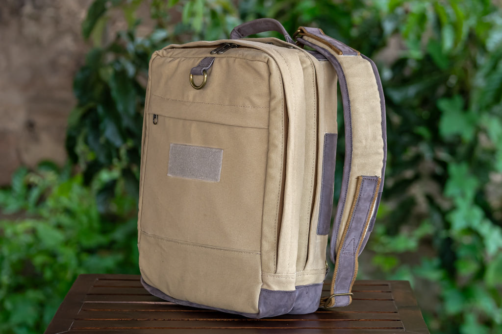 Laptop Bag in Beige Canvas & Mocca Leather - Image 3
