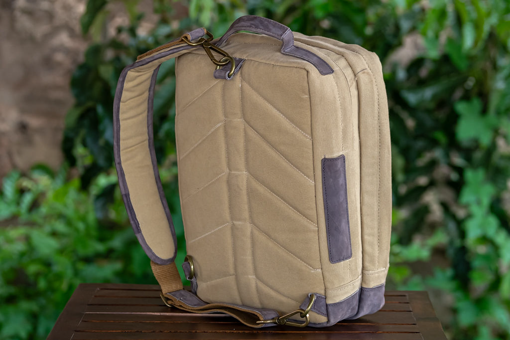 Laptop Bag in Beige Canvas & Mocca Leather - Image 5