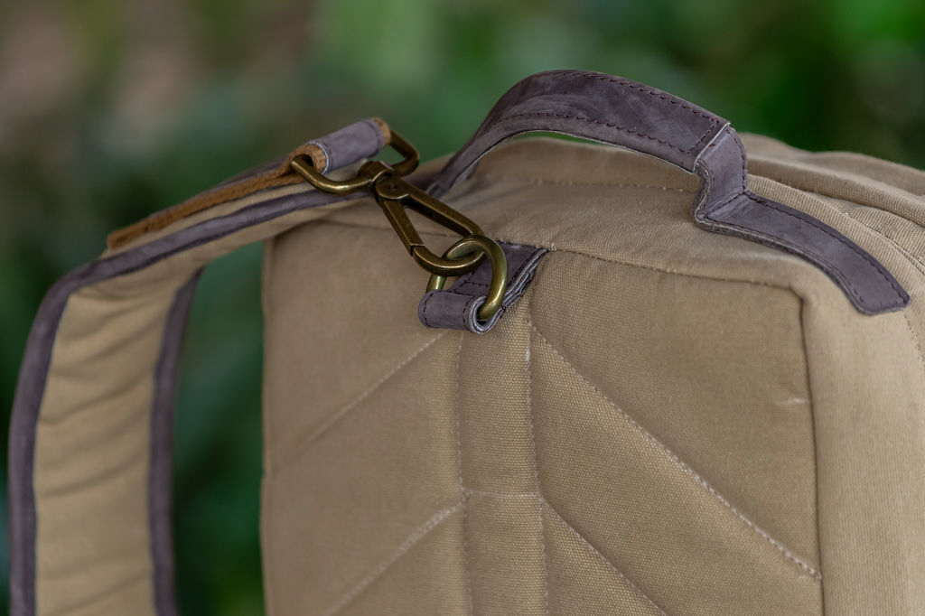Laptop Bag in Beige Canvas & Mocca Leather - Image 6