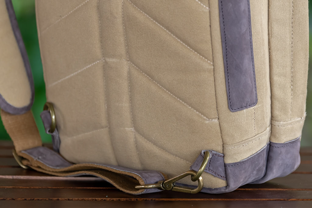 Laptop Bag in Beige Canvas & Mocca Leather - Image 7