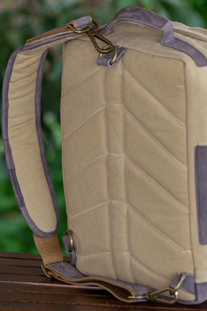 Laptop Bag in Beige Canvas & Mocca Leather - Image 8