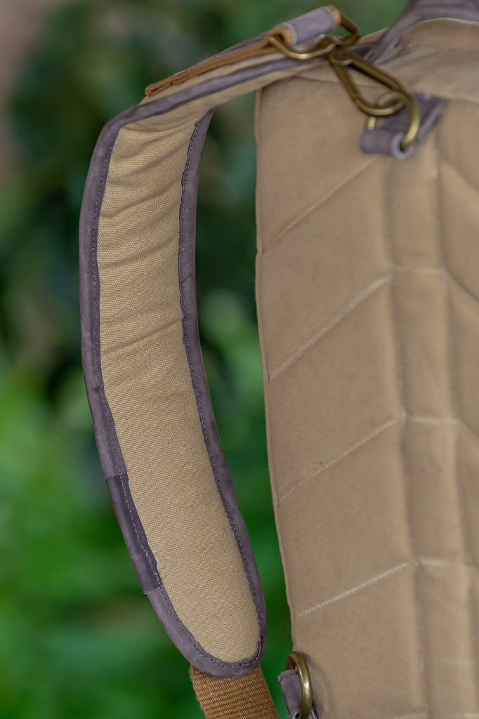 Laptop Bag in Beige Canvas & Mocca Leather - Image 9