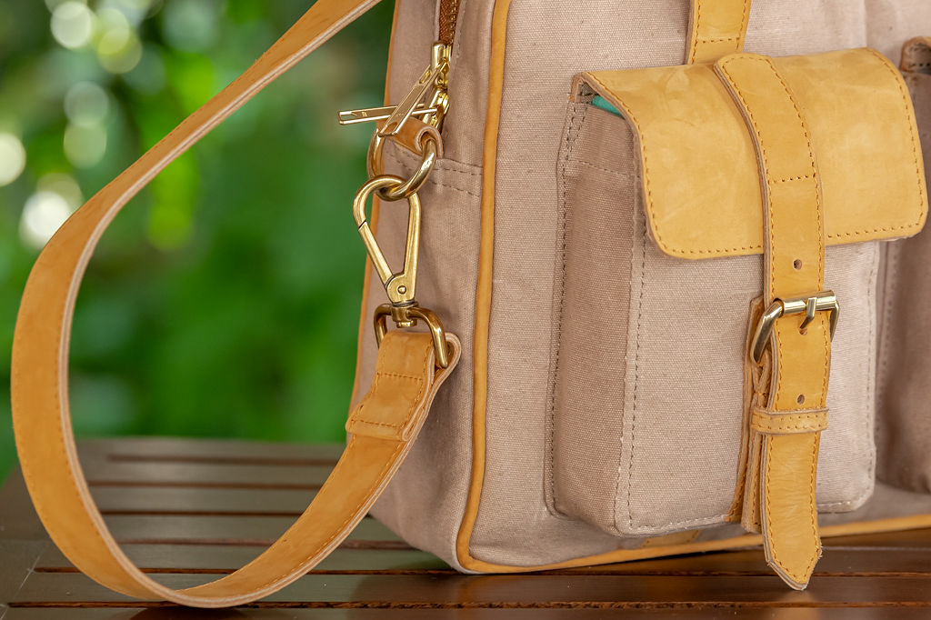Beige Canvas & Tan Leather Laptop Bag - Image 3