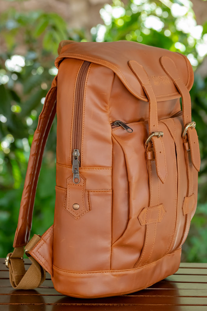 Glossy Chestnut Leather Backpack (Classic) - Image 3