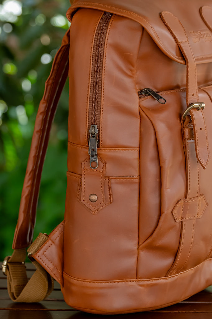 Glossy Chestnut Leather Backpack (Classic) - Image 2