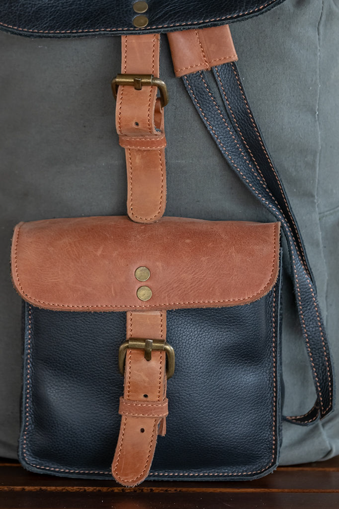 Green Canvas & Glossy Leather Backpack - Image 3