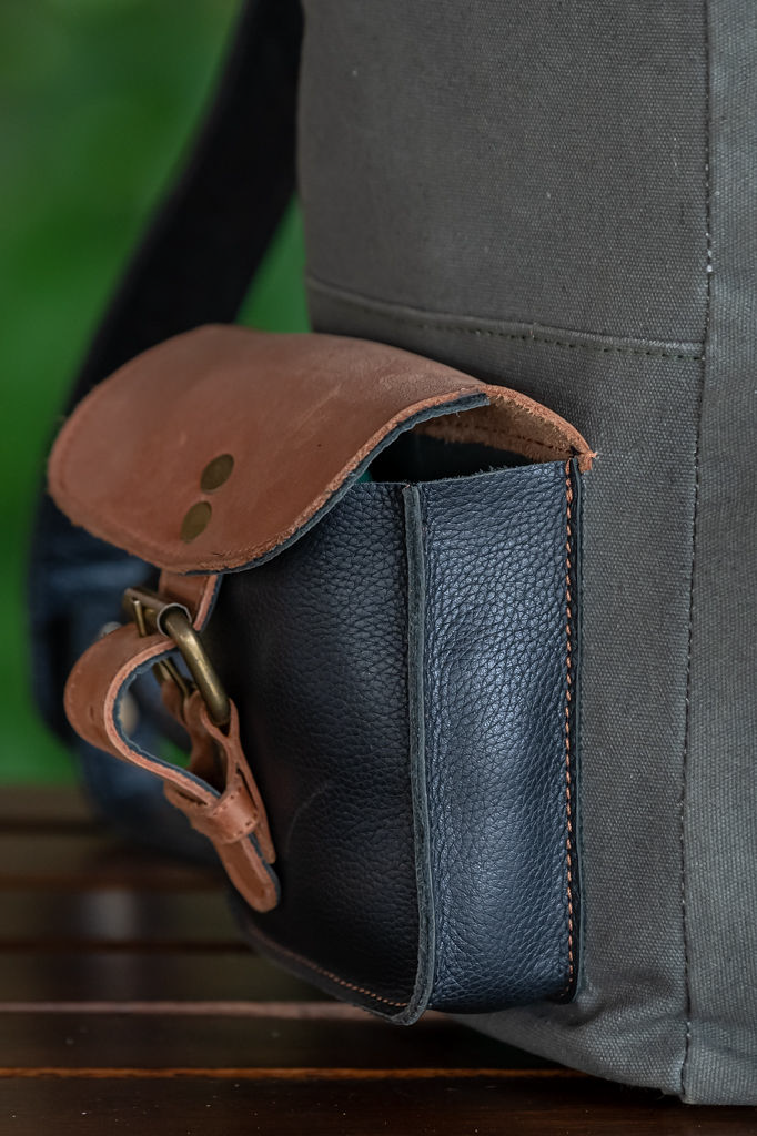 Green Canvas & Glossy Leather Backpack - Image 2