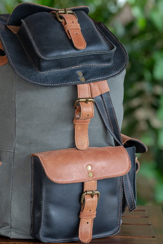 Green Canvas & Glossy Leather Backpack - Image 7