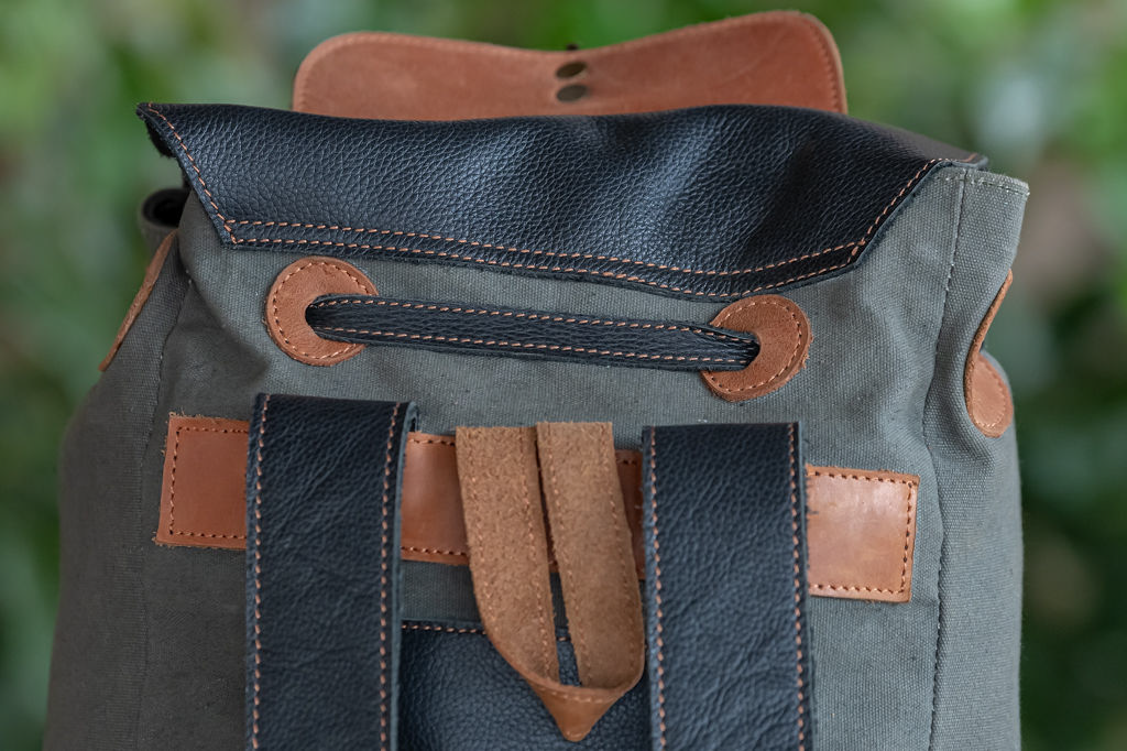 Green Canvas & Glossy Leather Backpack - Image 11