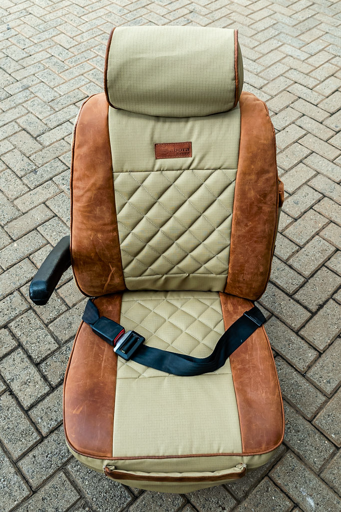 Seat Covers in Beige Ripstop & Chestnut Leather (Crisscross Padded) - Per seat - Image 2