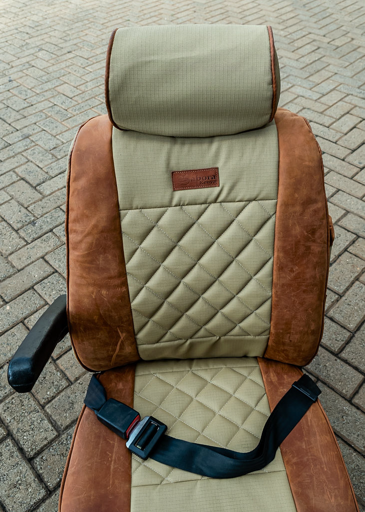 Seat Covers in Beige Ripstop & Chestnut Leather (Crisscross Padded) - Per seat - Image 3