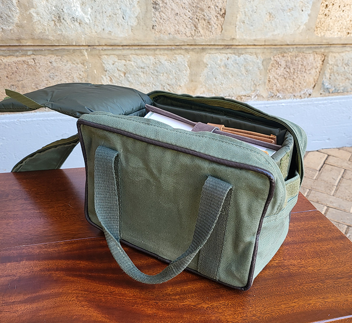 Book Bag – Green Canvas and Mocca Leather - Image 3