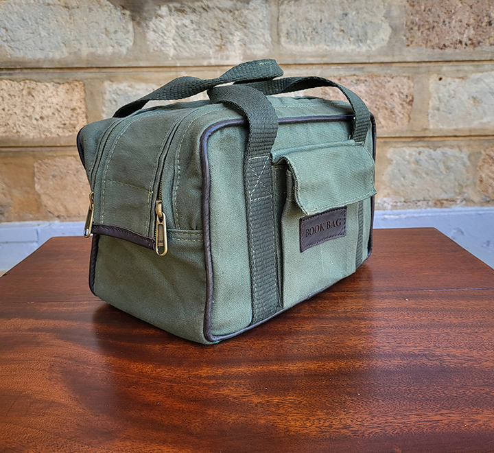 Book Bag – Green Canvas and Mocca Leather - Image 5