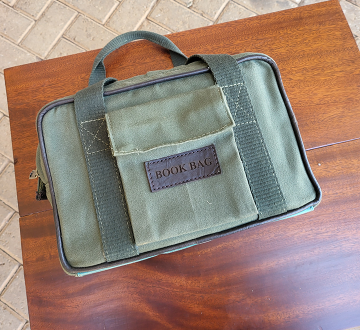 Book Bag – Green Canvas and Mocca Leather - Image 2