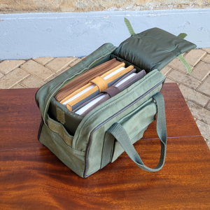 Book Bag – Green Canvas and Mocca Leather
