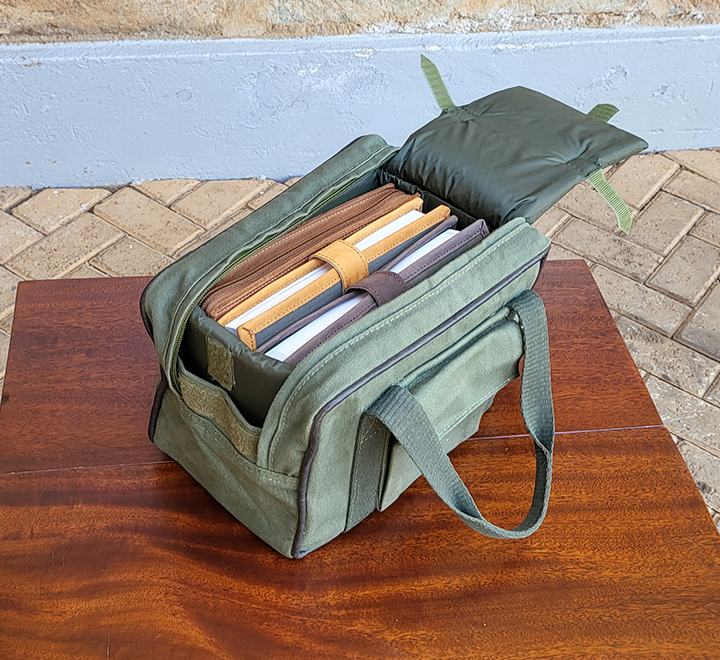 Book Bag – Green Canvas and Mocca Leather