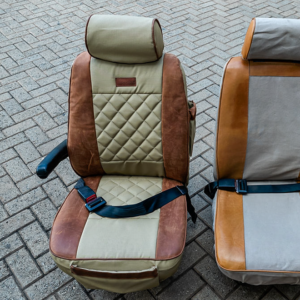 Seat Covers in Beige Ripstop & Chestnut Leather (Crisscross Padded) - Per seat