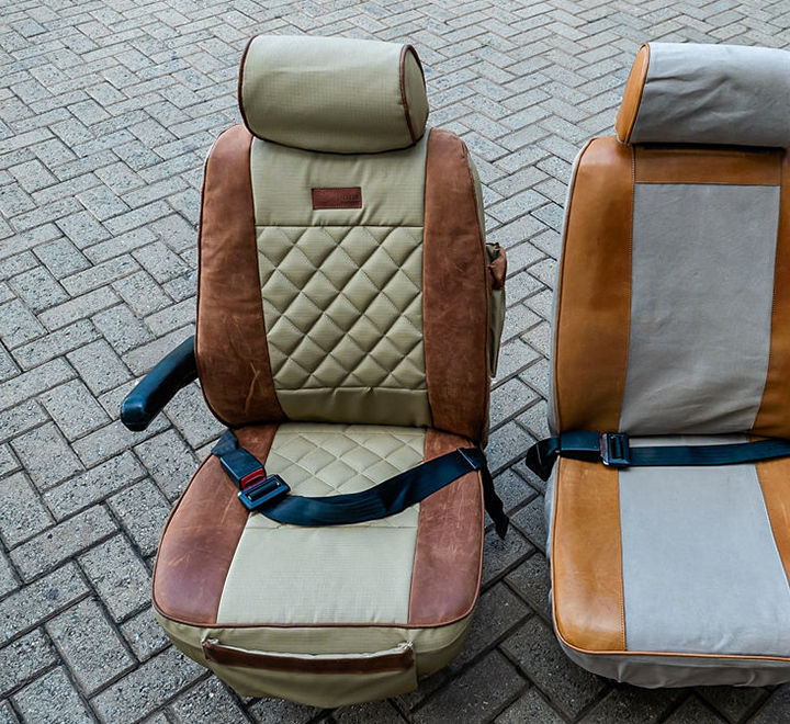 Seat Covers in Beige Ripstop & Chestnut Leather (Crisscross Padded) - Per seat