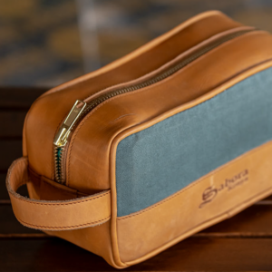 Green Canvas & Leather Wash Bag