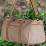 Duffle Bag in Beige Canvas & Tan Leather