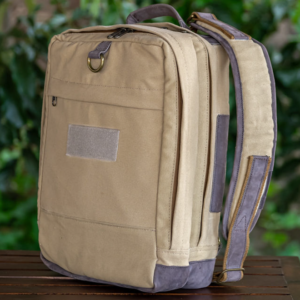 Laptop Bag in Beige Canvas & Mocca Leather