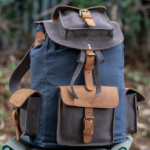 Grey Canvas & Mocca Leather Backpack