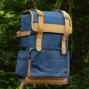 Grey Canvas & Tan Leather Backpack